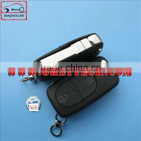OkeyTech VW 2+panic button flip remote key blank(round key head) for vw flip key for vw remote key case for vw key shell