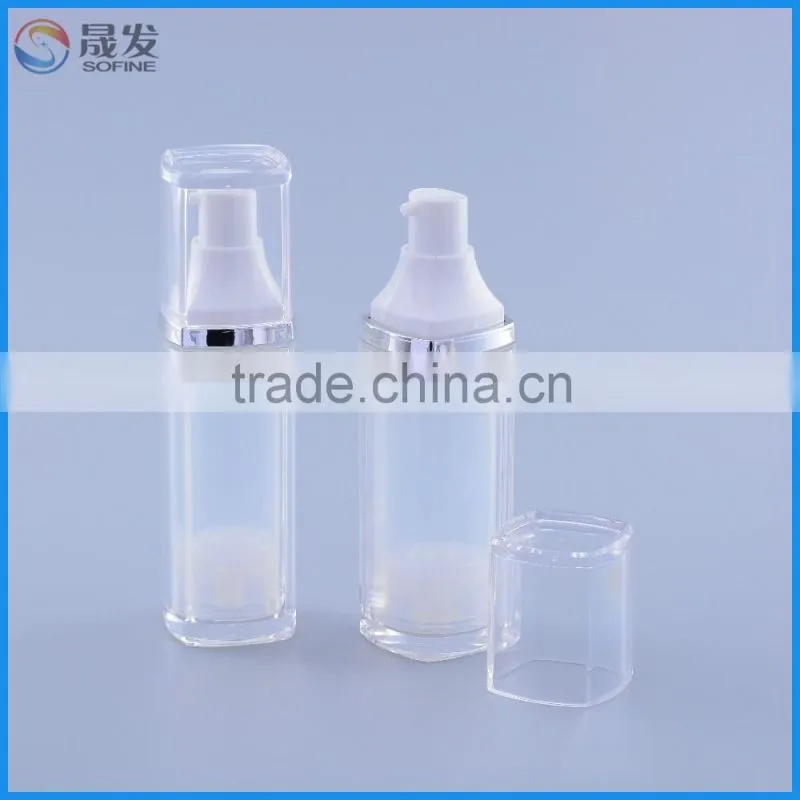 New type 50ml plastic airless bottle with pump dispenser transparent cap