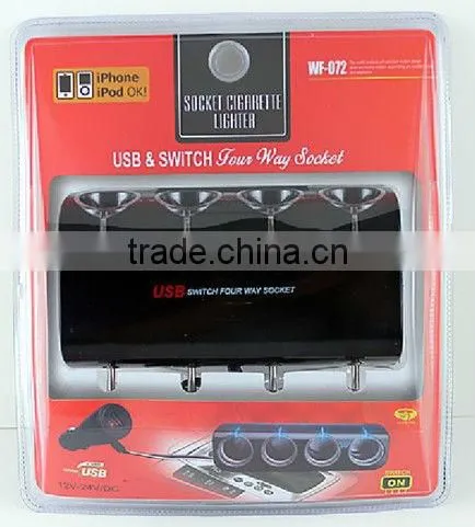 12V/24V 4 way sockets with USB and switch