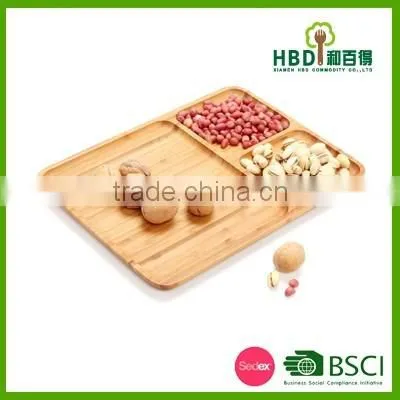 Best selling bamboo food storage tray 3 compartment food tray