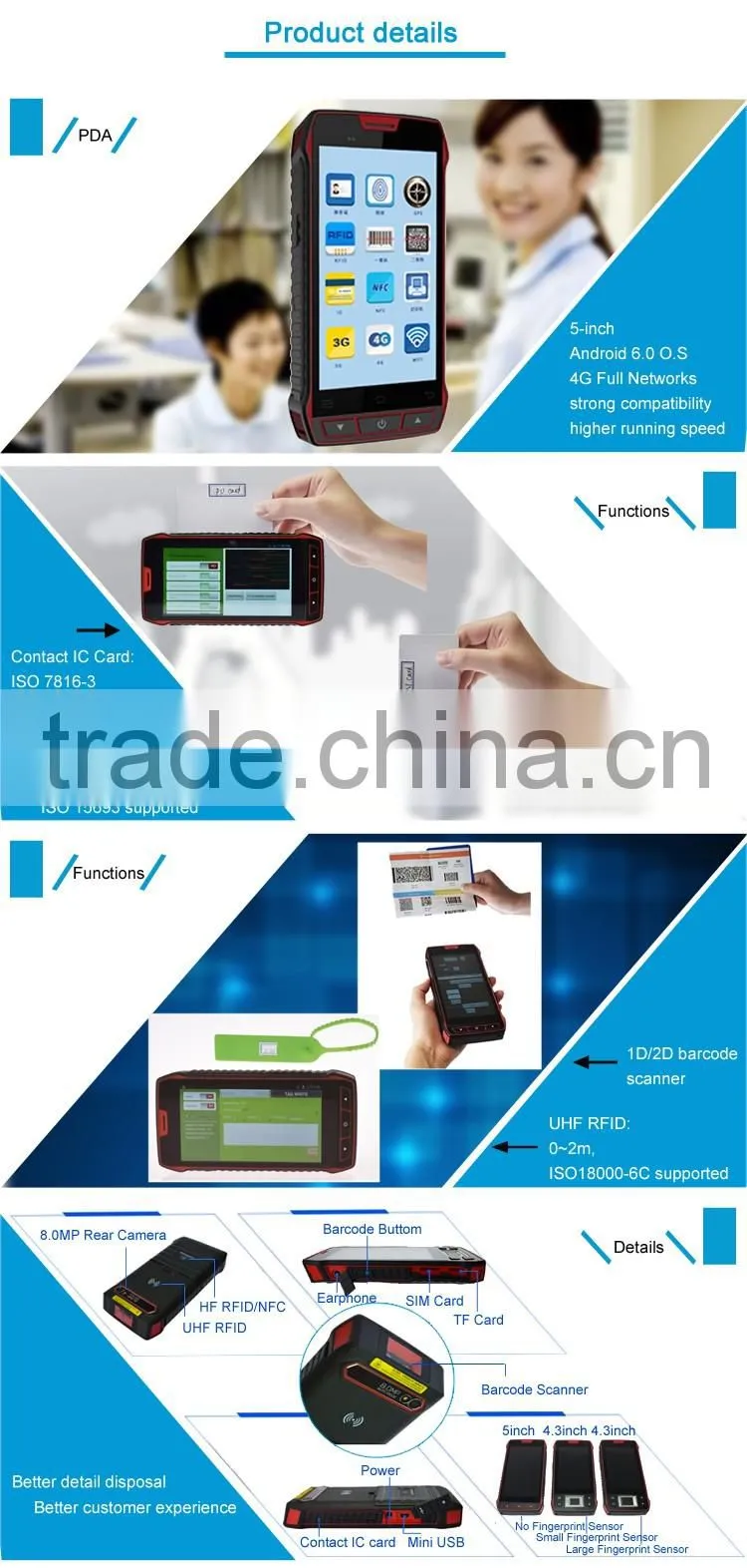 Chinese manufacturing 3g wifi bluetooth tablet uhf rfid rugged phone