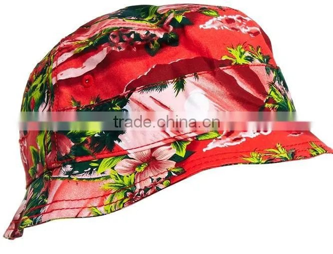 Red blank print pattern bucket hat cotton floral custom printed bucket hats
