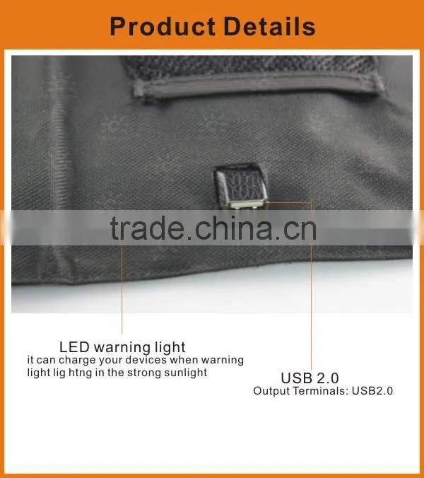 Solar power bag with 6W flexible solar panel, directly charge the sunlight