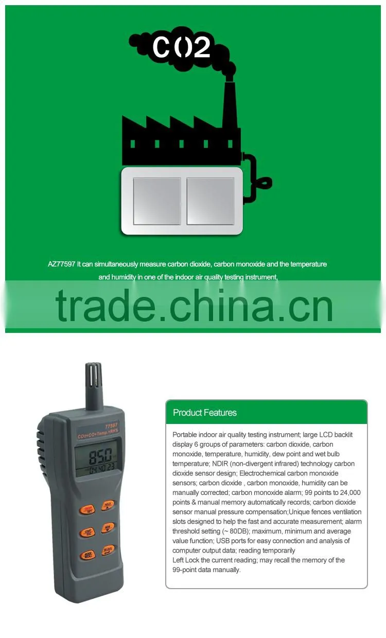 Multiple Function 3 in 1 Alarm Digital Air Quality Meter CO2 CO Gas Detector Temperature Humidity Meter Thermometer Hygrometer