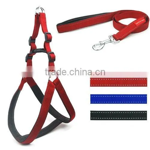 Hot-sales Comfortable Foam padded Pet Dog Harness and Leash Set with Reflective Strip