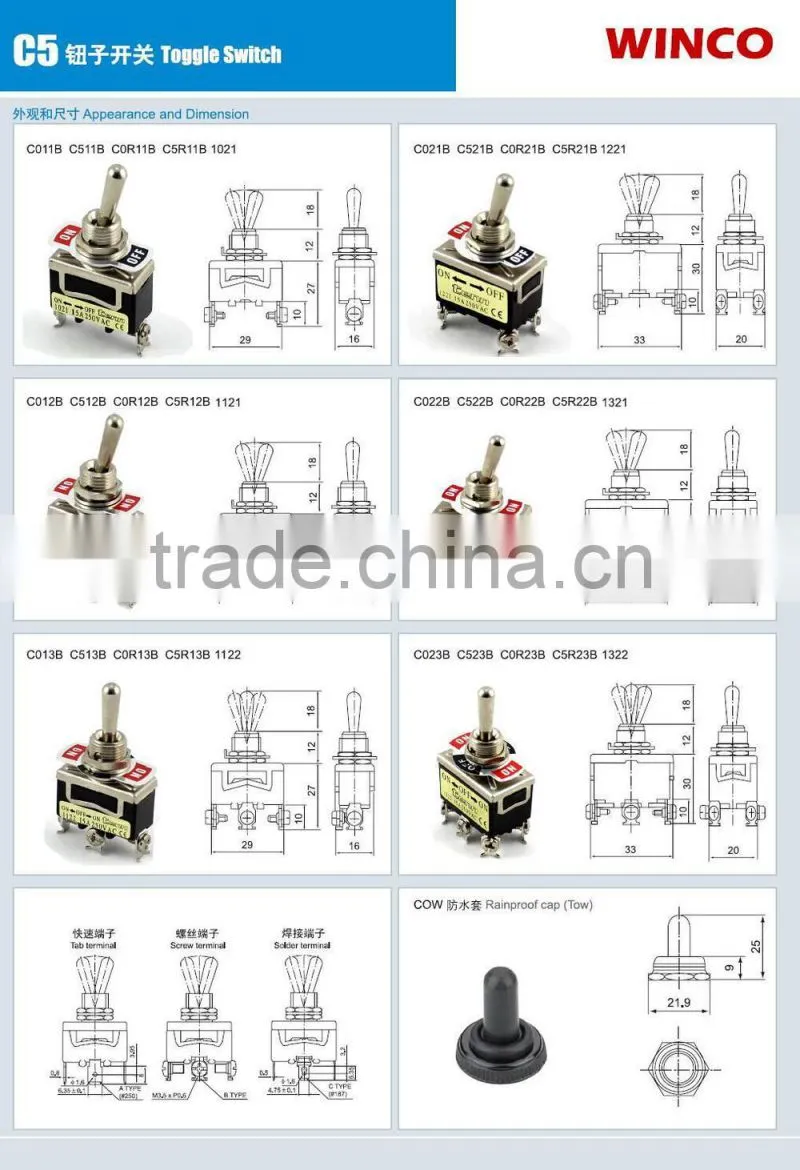 1322 C523B T523B 6P On Off On Miniature Toggle Switch