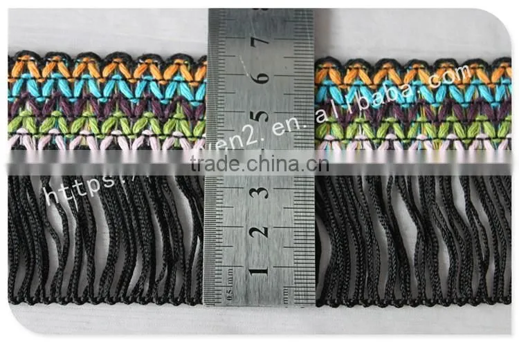 Hot selling 6.5cm width polyester ethnic chainette fringe for garment/bags