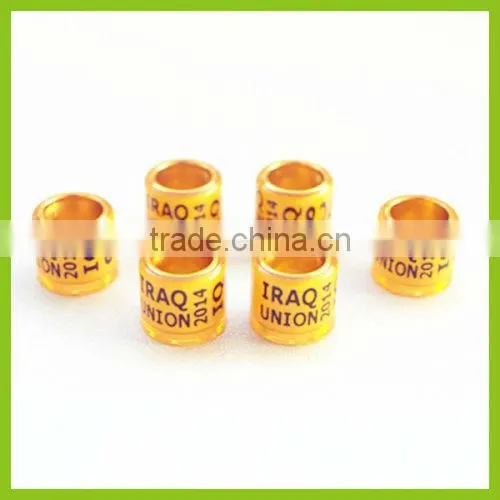 2015 Top Sale New Styple Golden Aluminium Pet 8mm Rings For Pigeon WithYellow Color