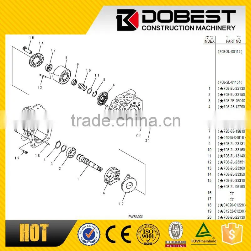 Genuine Spare parts for Kumatsu excavator PC220-6 hydraulic pump repair