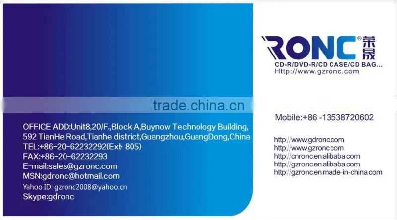 2015 Guangzhou RONC wholesale color CD sleeve/cd paper sleeve/CD bag