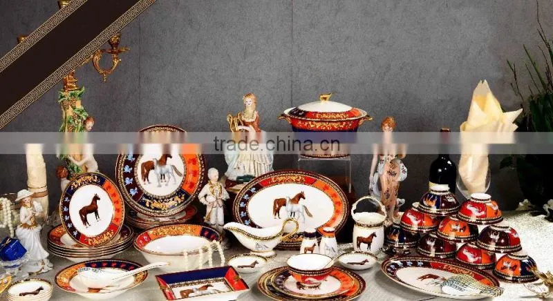 Nobel gallant horse pattern ceramic bone china dinnerware set