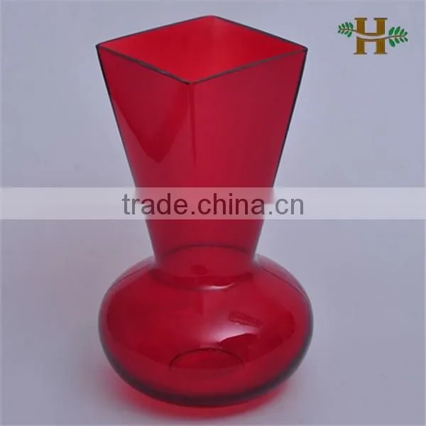 Square opening colored glass vase, handblown wedding table use vase