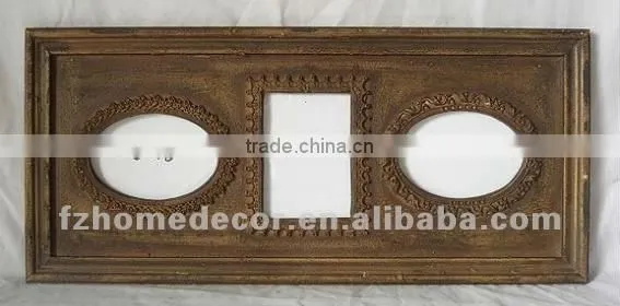 Handcrafted Big Rustic Wall Hanging White Color Wooden Triple Picture Frame for Picture Size 6" X 4"