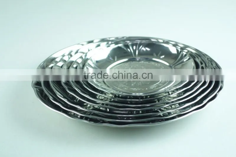 2015 hot selling multi size stainless steel decorative flower plate, dinner round plate with3 clour
