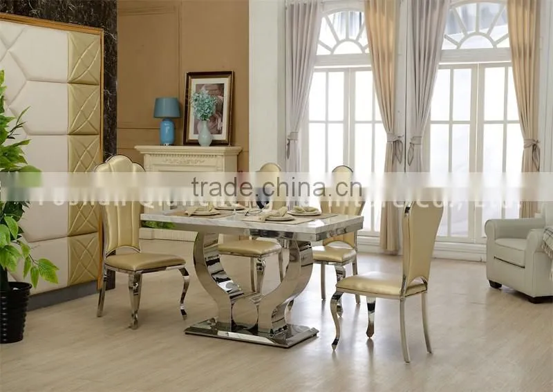 fancy designs marble top dining table stainless steel table