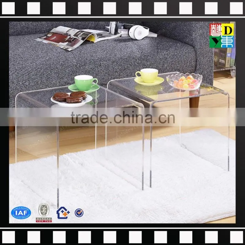Modern clear plastic coffee table costom PMMA trunk coffee table high quality pure PMMA transparent table from china