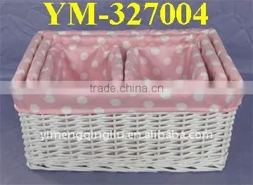 Eco-friendly set of 5 willow storage basket with fabric liner