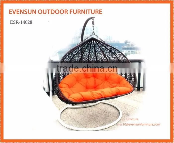 Outdoor Rattan 2 Person Garden Hanging Chair Sunbed Brown Cream New