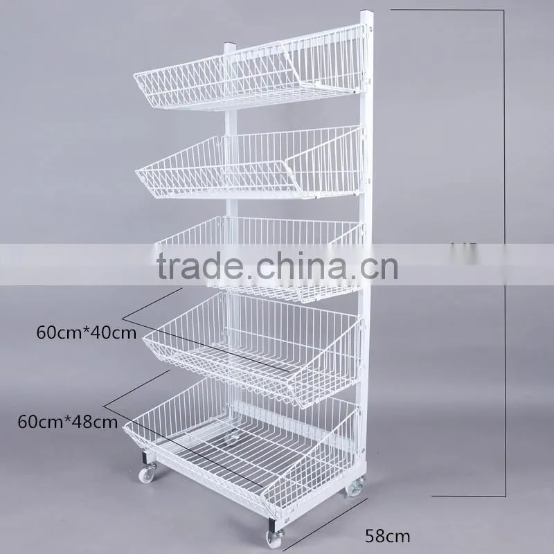2016 wholesale white metal storage rack shelf with wheels