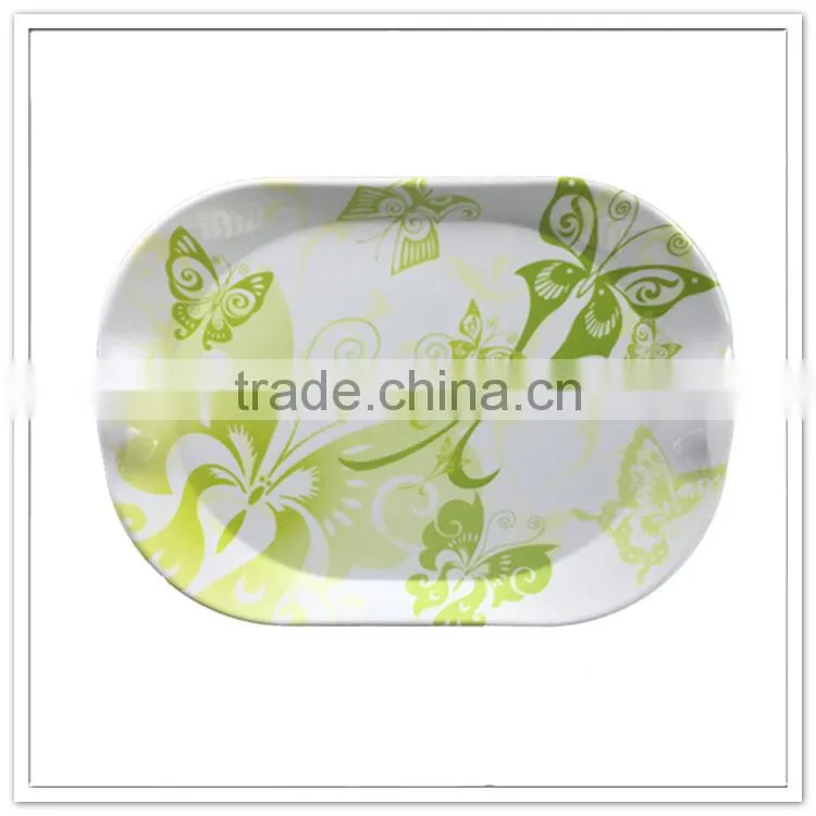 Fresh green butterflies elegant custom printing plastic tray, oblong large ottoman tray