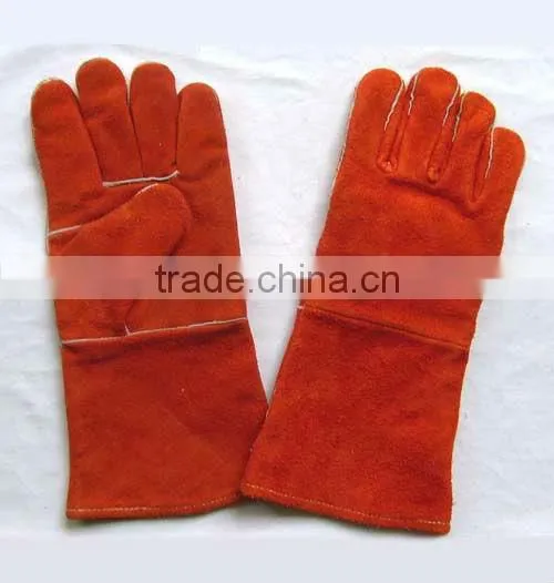 Cow split leather, Sew black layering, One piece back, Full lining 14/16 inch gloves for welders