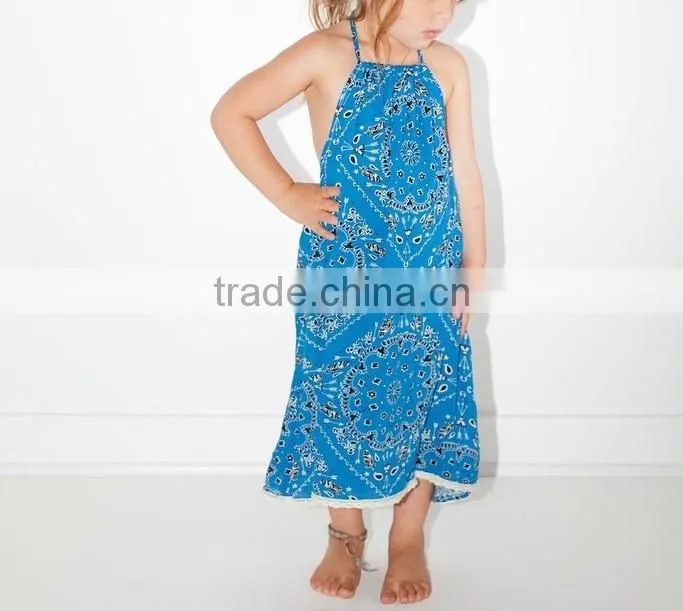 Beautiful Boho Printed Rayon One Piece Girls Party Dresses Children Girl Clothings Kids Model Dresses 2016 HSD5736