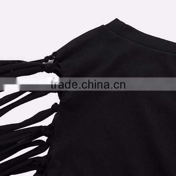 sexy tassel short mini t-shirt custom tank top black white sleeveless t shirt
