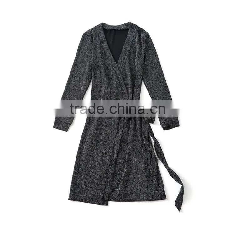 Women deep v-neck sexy nighty dress korean office dress casual one piece dress xxl black