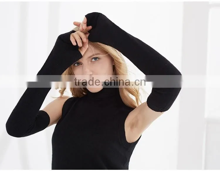 Black stylish ladies long fingerless thickening cashmere glove