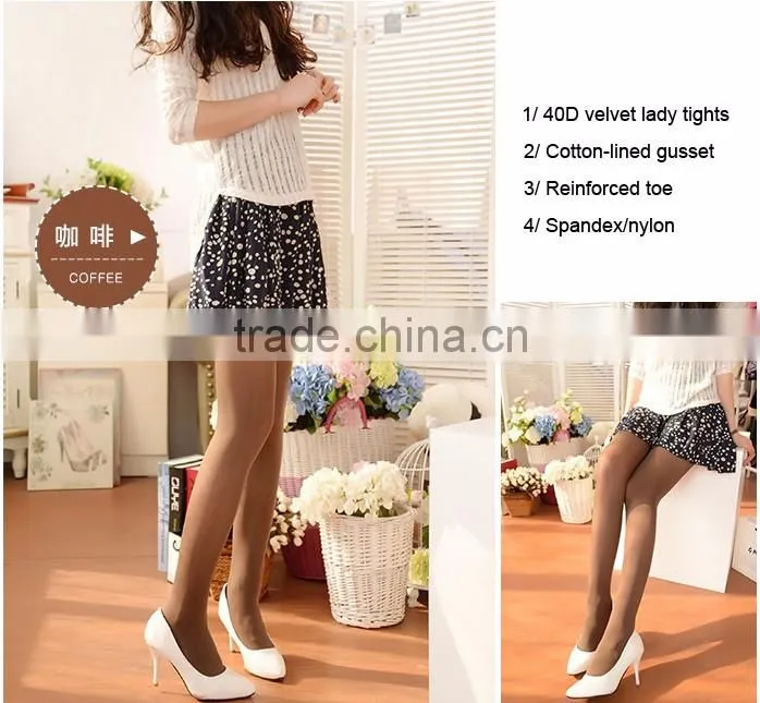 Latest design high end quality 40D velvet lady tights with cotton-lined gusset