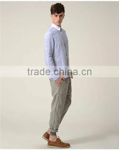 OEM fashion hemp T shirts for man long sleeve with button design