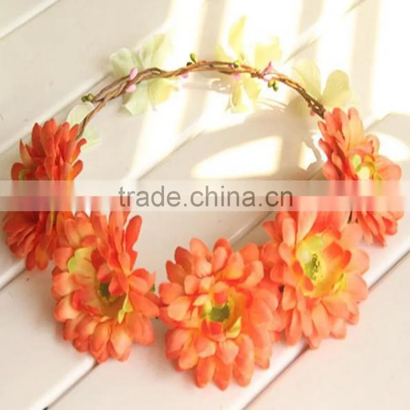 Wholesale Artifical Flora Bridal Headband Sunflower Head Wreath