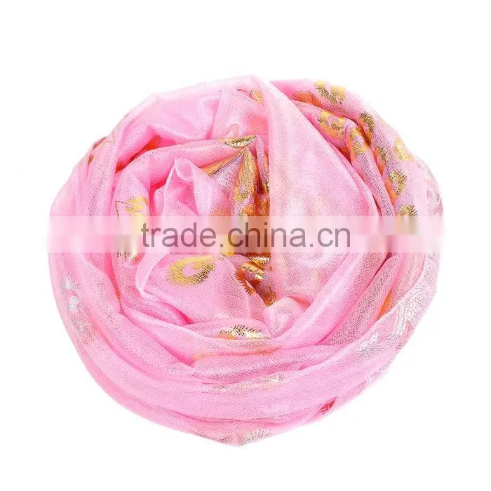 Imitation Silk Scarves & Wraps Rectangle Golden Pink Peacock Fashionable Scarf