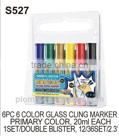 FOR CRAFT (S528) 6 PCS 6 COLORS GLASS CLING MARKER SET