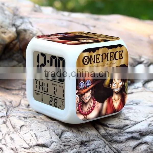 (High Quality)One Piece Colorful Clock Luffy LED Desk clock,Alarm Digital Clock,DIY Clock