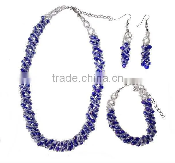 2014 Glass Beaded Fashion Jewelry Set with Necklace,Earrings and Bracelet;Wholesale Jewelry Sets,Bridal Jewelry Sets DB01488