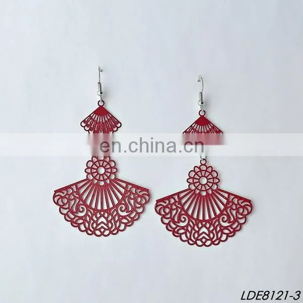 Filigree earrings metal painting fan earrings