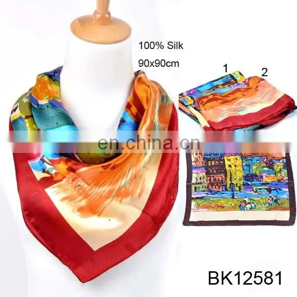HIght Quality Digital Print Lady Wholesale Suquare Custom Silk Printed Scarf