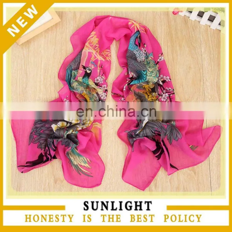 Fashion girls' silk solid long cheap chiffon scarf