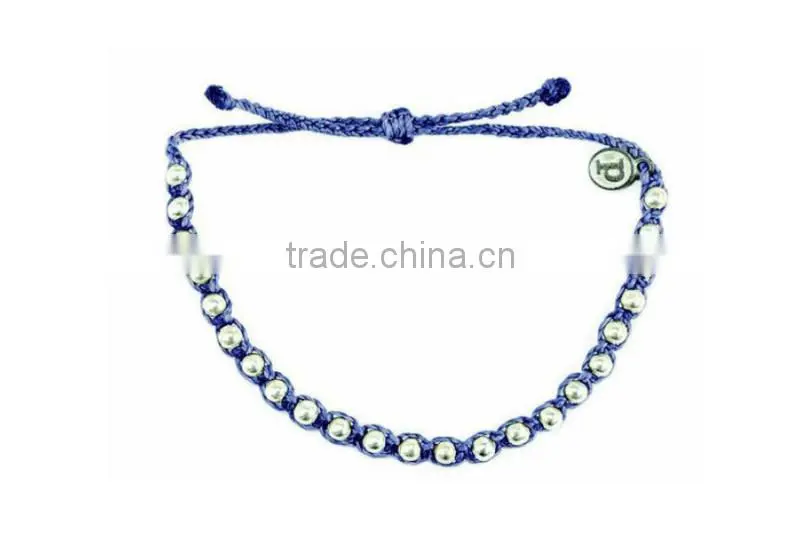girls gift pink wax cord braided metal bracelet for friend 2015 new