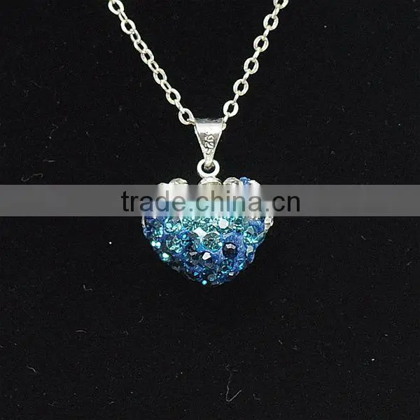 2015 love gift Shamballa Necklace Wholesale Heart Shape New Arrival Brown Crystal Clay Shamballa With Silver Chains Necklace