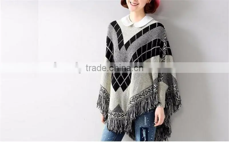 Women Batwing Sleeve Tassels Cape Tops Knitting Sweater Coat outwear Poncho