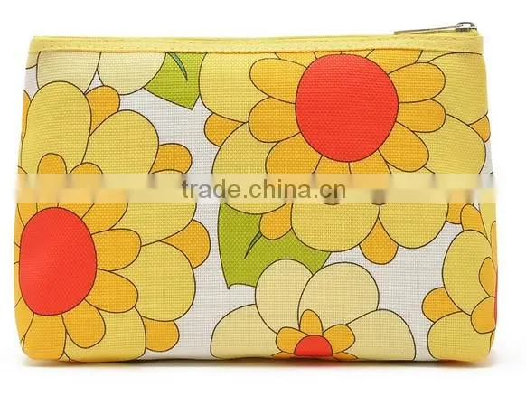 Beatiful big flower printing durable polyester cosmetic bag with thin cotton sandwich