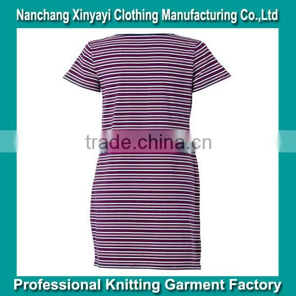 Cotton women's casual clothing/Short sleeve yarn dyed dress/Women V neck dress