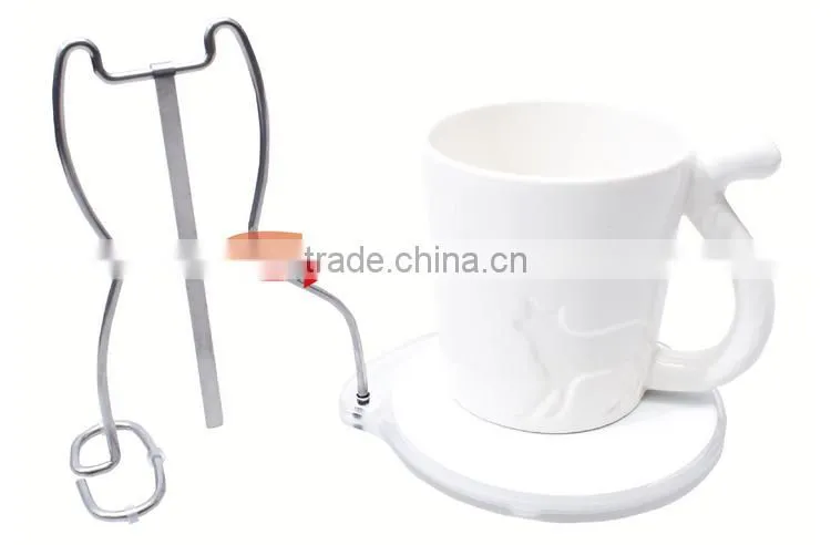 2016 new fashion stainless steel animal-shaped cup holder with white ceramic coaster