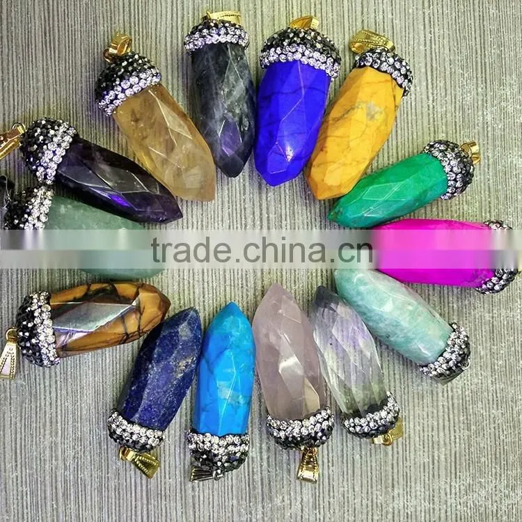 PC1632 Healing crystal pave point pencil pendulum gemstone pendant