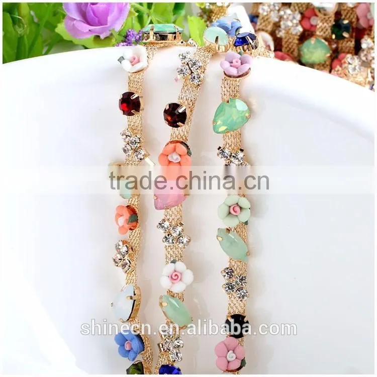 High quality diy flower cup chain YIWU Wholesale Hot fix shining loose Rhinestone chain