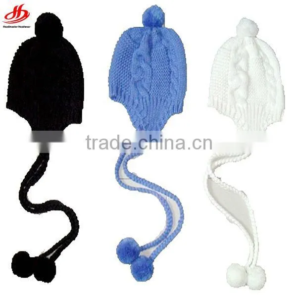 Custom cute ear flaps crochet beanie with pom pom ball
