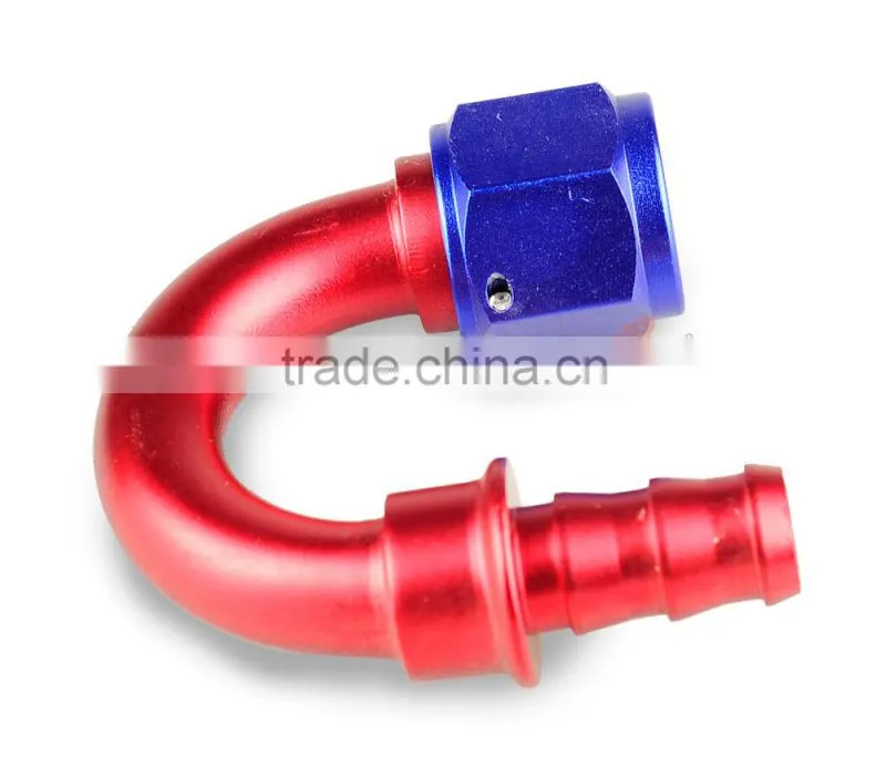 Interchangeable Iso9000 Wholesale Aluminum Oil Cooler Hose Fitting 180 Degree Push On End blue and red 10-180-04