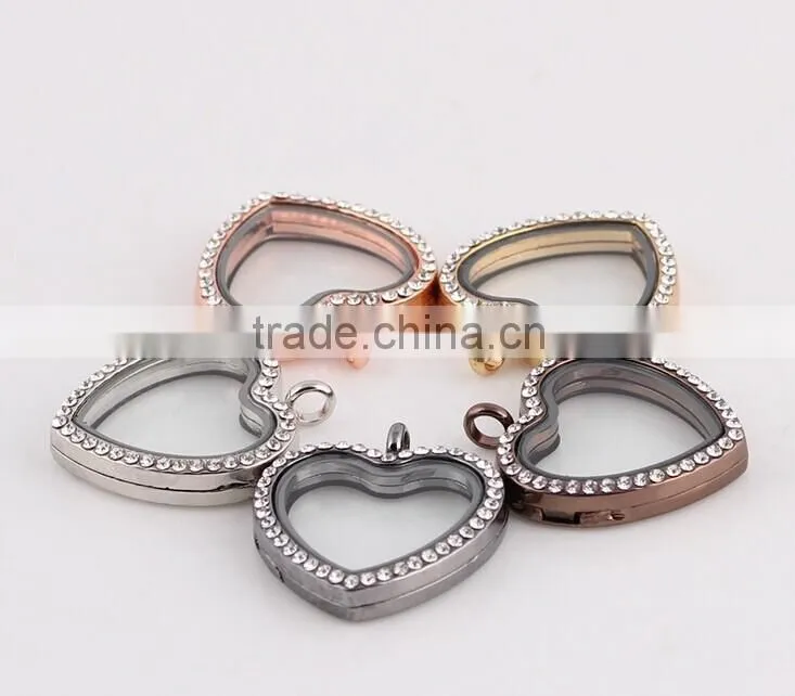 2015 new arrival colorful heart shaped floating lockets necklace